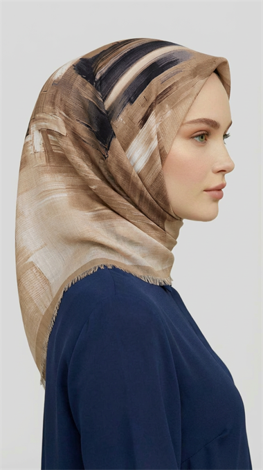 SOYUT DESENLİ YÜN EŞARP -  SİYAH / SÜTLÜ KAHVE 