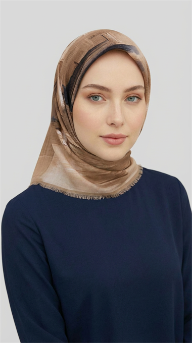 SOYUT DESENLİ YÜN EŞARP -  SİYAH / SÜTLÜ KAHVE 