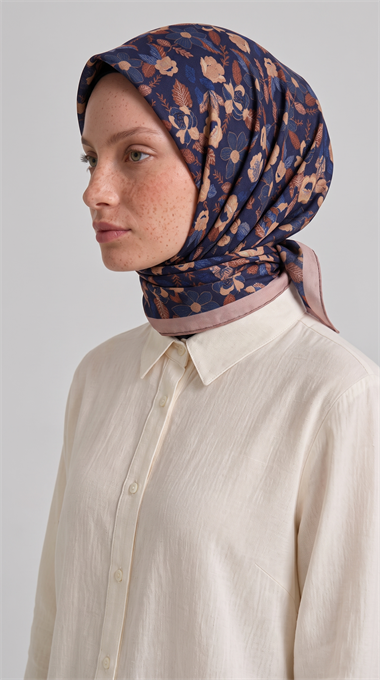 VELORA DESEENLİ COTTON EŞARP - LACİVERT / KİREMİT 