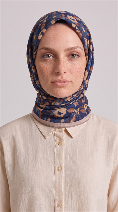 VELORA DESEENLİ COTTON EŞARP - LACİVERT / KİREMİT 