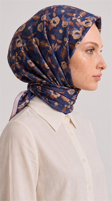 VELORA DESEENLİ COTTON EŞARP - LACİVERT / KİREMİT 