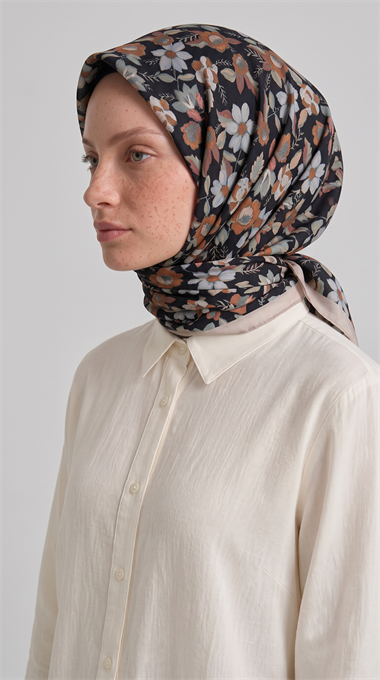 VELORA DESENLİ COTTON EŞARP - BEJ / SİYAH