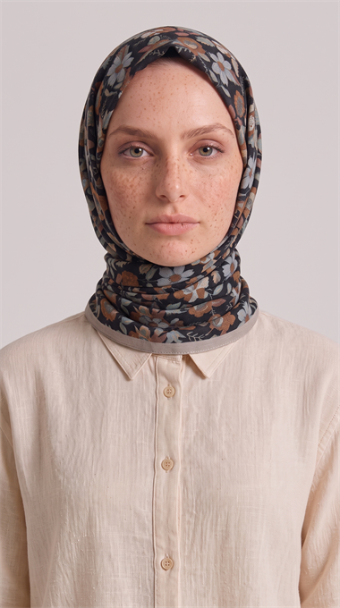 VELORA DESENLİ COTTON EŞARP - BEJ / SİYAH