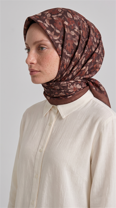 VELORA DESENLİ COTTON EŞARP - KAHVERENGİ