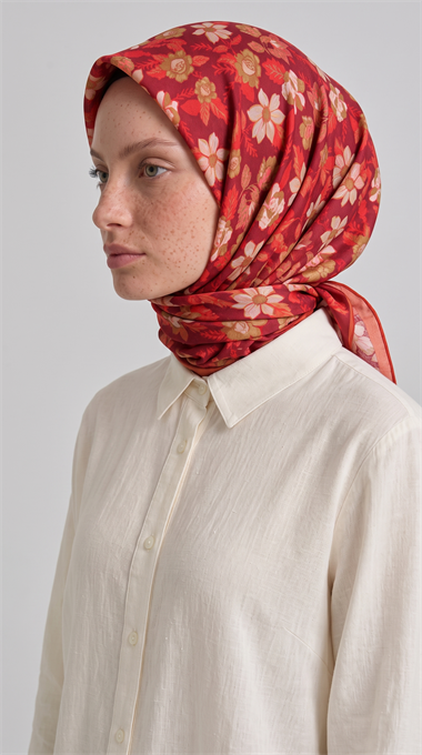 VELORA DESENLİ COTTON  EŞARP - KIRMIZI