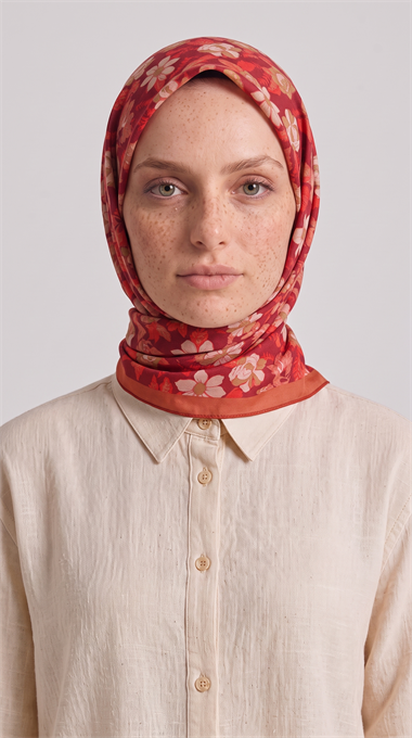 VELORA DESENLİ COTTON  EŞARP - KIRMIZI