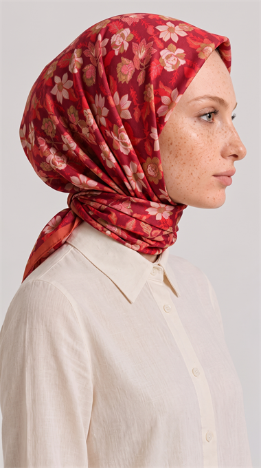 VELORA DESENLİ COTTON  EŞARP - KIRMIZI