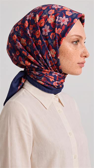 VELORA DESENLİ COTTON EŞARP - LACİVERT / KIRMIZI
