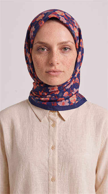 VELORA DESENLİ COTTON EŞARP - LACİVERT / KIRMIZI