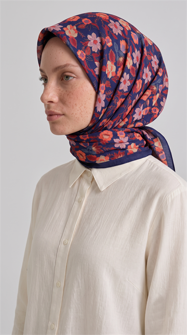 Karaca EşarpKOTON EŞARP VELORA DESENLİ COTTON EŞARP - LACİVERT / KIRMIZI