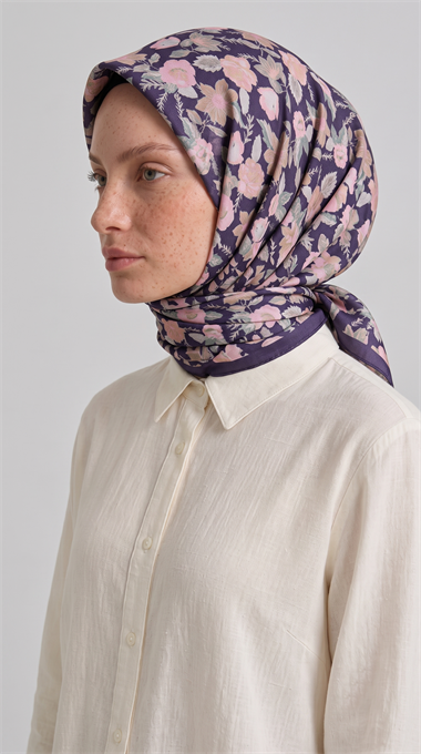 VELORA DESENLİ COTTON EŞARP - LACİVERT / YEŞİL 
