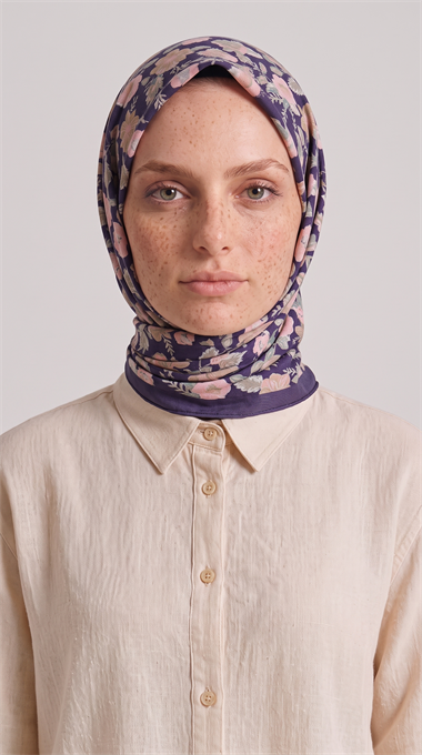VELORA DESENLİ COTTON EŞARP - LACİVERT / YEŞİL 