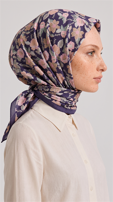 VELORA DESENLİ COTTON EŞARP - LACİVERT / YEŞİL 
