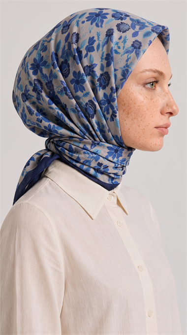 VELORA DESENLİ COTTON EŞARP - MAVİ / KREM 