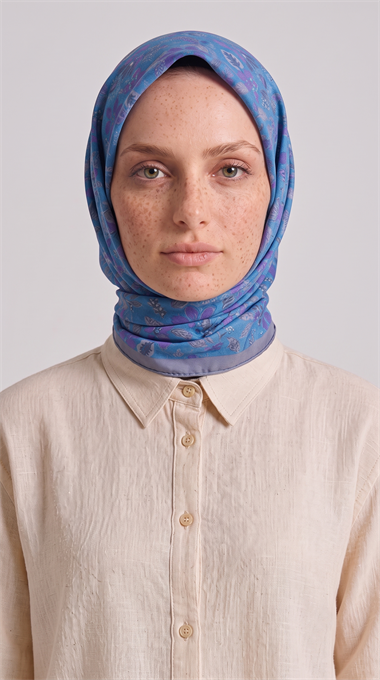 VELORA DESENLİ COTTON EŞARP - MAVİ / LİLA