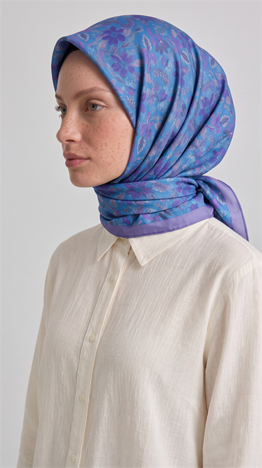 VELORA DESENLİ COTTON EŞARP - MAVİ / LİLA