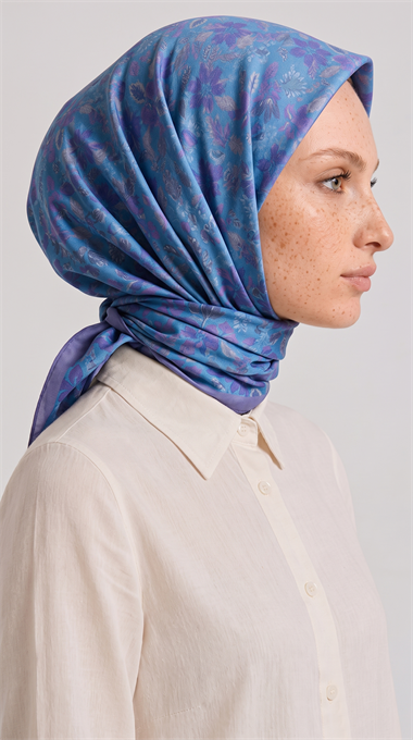 VELORA DESENLİ COTTON EŞARP - MAVİ / LİLA