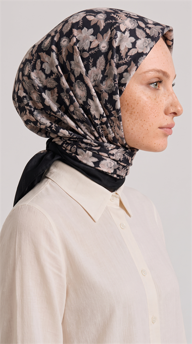 VELORA DESENLİ COTTON EŞARP - SİYAH / BEJ 