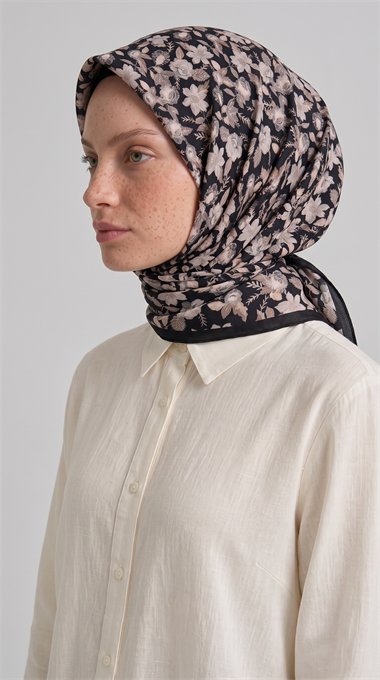 VELORA DESENLİ COTTON EŞARP - SİYAH / BEJ 