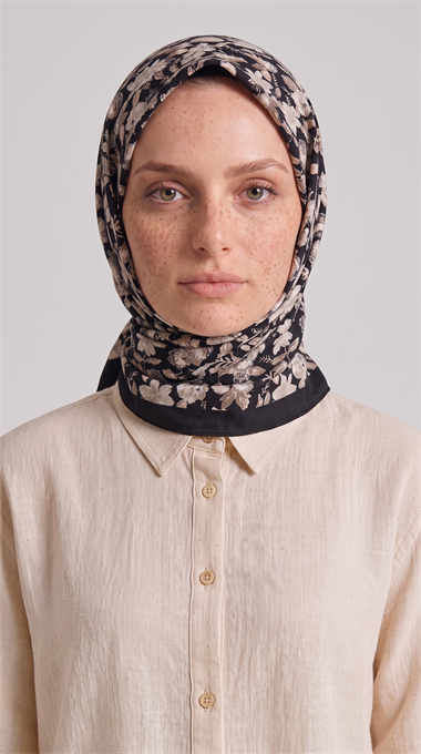 VELORA DESENLİ COTTON EŞARP - SİYAH / BEJ 