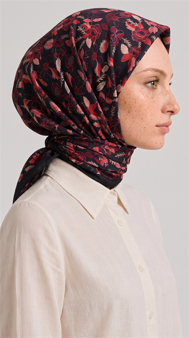VELORA DESENLİ COTTON  EŞARP - SİYAH / KIRMIZI 