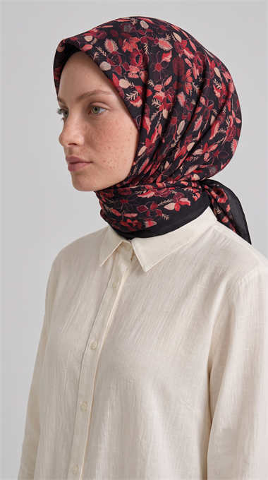 VELORA DESENLİ COTTON  EŞARP - SİYAH / KIRMIZI 