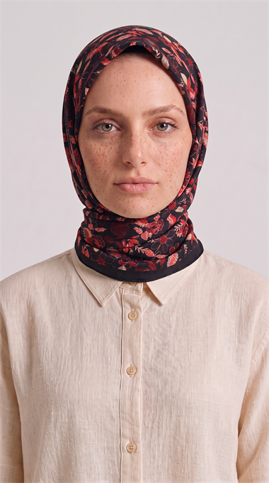 VELORA DESENLİ COTTON  EŞARP - SİYAH / KIRMIZI 