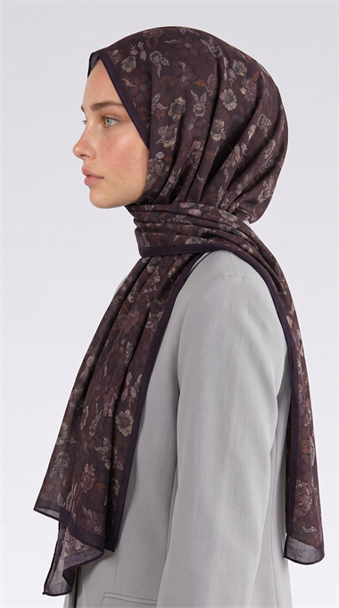 VELORA DESENLİ COTTON ŞAL -  ACI KAHVE