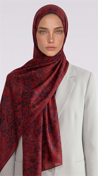 Karaca EşarpCOTTON ŞAL VELORA DESENLİ COTTON ŞAL -  BORDO