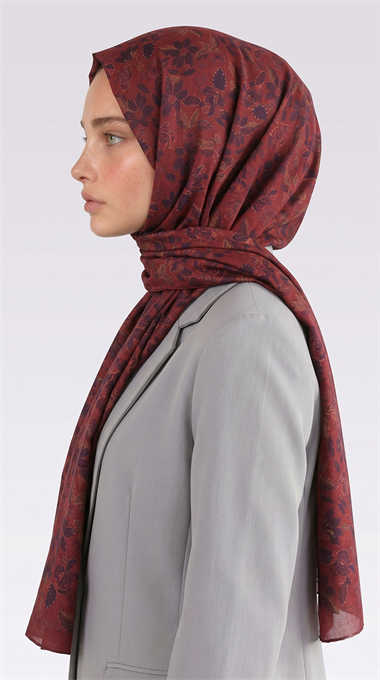 VELORA DESENLİ COTTON ŞAL -  BORDO