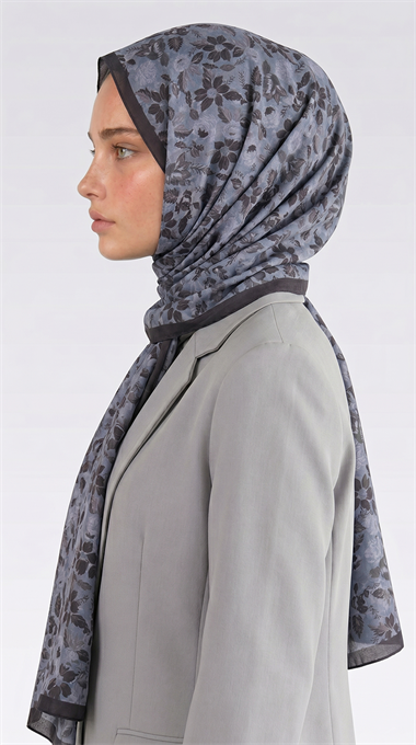 VELORA DESENLİ COTTON ŞAL -  GRİ / SİYAH