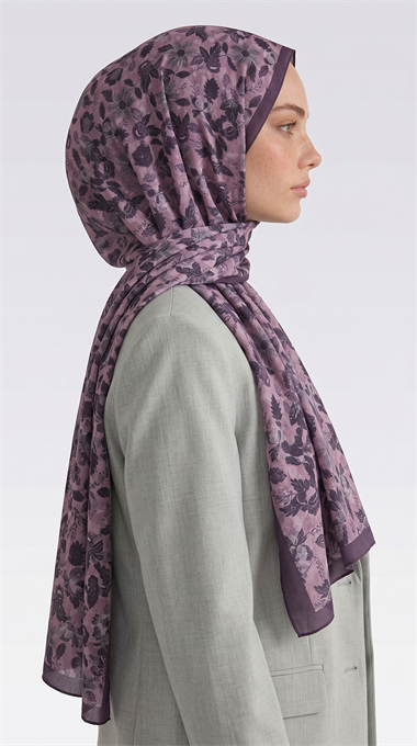 VELORA DESENLİ COTTON ŞAL -  GÜL KURUSU