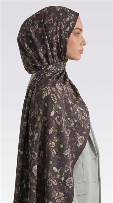 VELORA DESENLİ COTTON ŞAL -  KAHVERENGİ / KREM