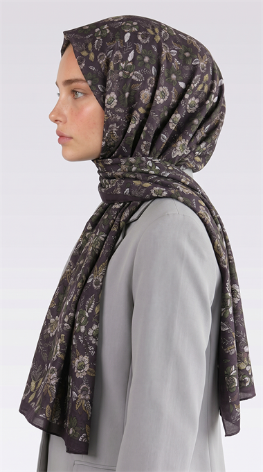 VELORA DESENLİ COTTON ŞAL -  KAHVERENGİ / KREM