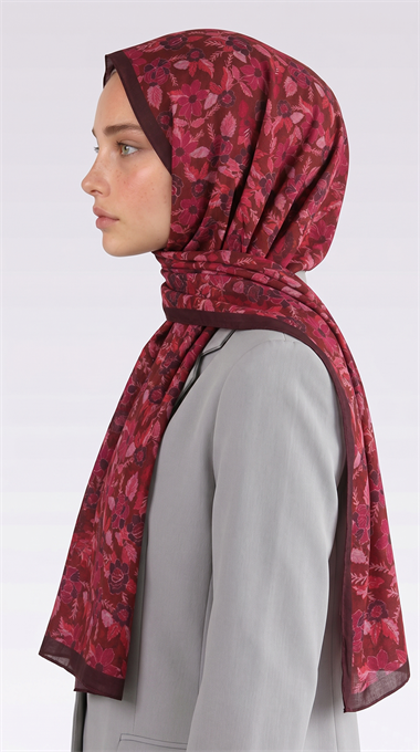 VELORA DESENLİ COTTON ŞAL -  KIRMIZI / PEMBE 