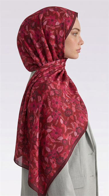 VELORA DESENLİ COTTON ŞAL -  KIRMIZI / PEMBE 