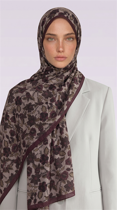 Karaca EşarpCOTTON ŞAL VELORA DESENLİ COTTON ŞAL -  KREM / BORDO