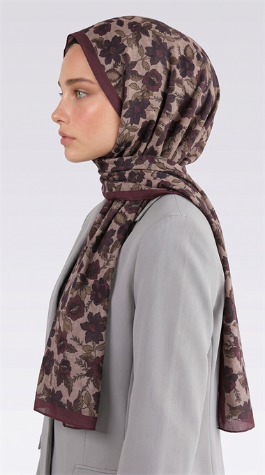 VELORA DESENLİ COTTON ŞAL -  KREM / BORDO