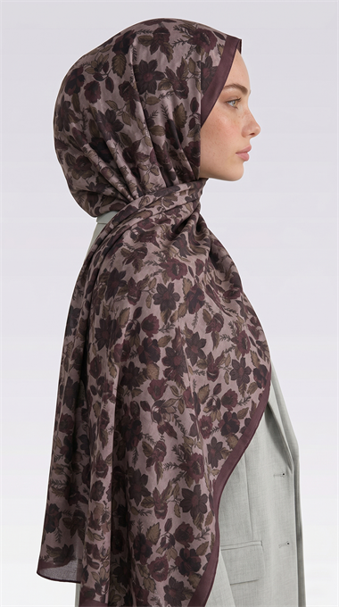 VELORA DESENLİ COTTON ŞAL -  KREM / BORDO