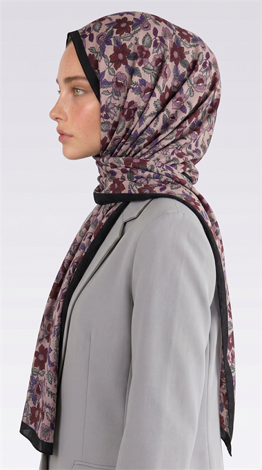 VELORA DESENLİ COTTON ŞAL -  KREM / KIRMIZI