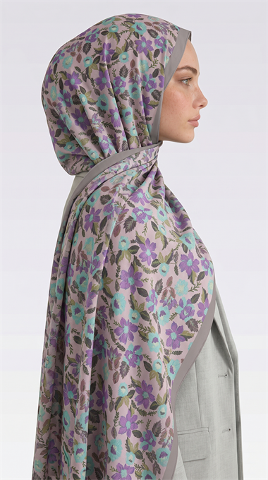 VELORA DESENLİ COTTON ŞAL -  KREM / LİLA