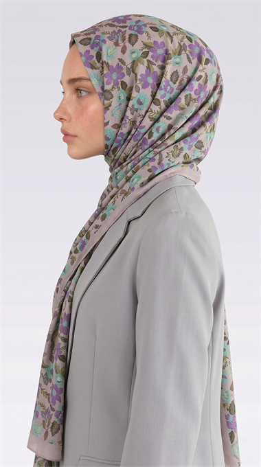 VELORA DESENLİ COTTON ŞAL -  KREM / LİLA