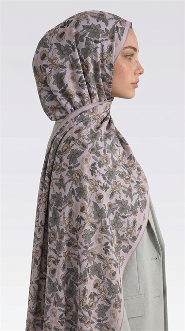 VELORA DESENLİ COTTON ŞAL -  KREM / YEŞİL 