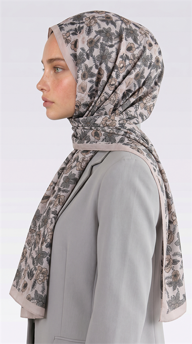 VELORA DESENLİ COTTON ŞAL -  KREM / YEŞİL 