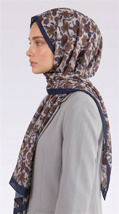VELORA DESENLİ COTTON ŞAL -  LACİVERT / KREM