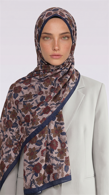 Karaca EşarpCOTTON ŞAL VELORA DESENLİ COTTON ŞAL -  LACİVERT / KREM