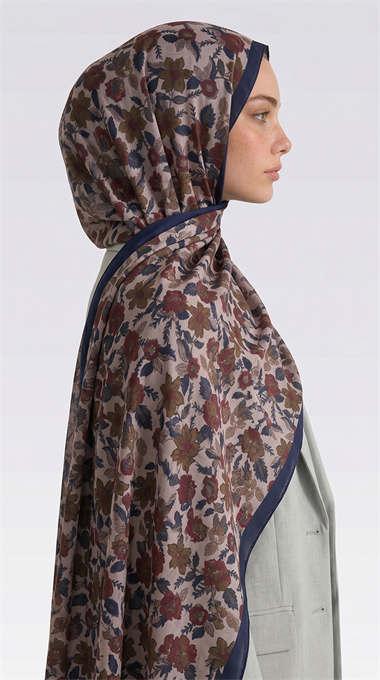 VELORA DESENLİ COTTON ŞAL -  LACİVERT / KREM