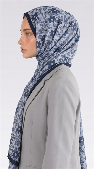 VELORA DESENLİ COTTON ŞAL -  LACİVERT / MAVİ