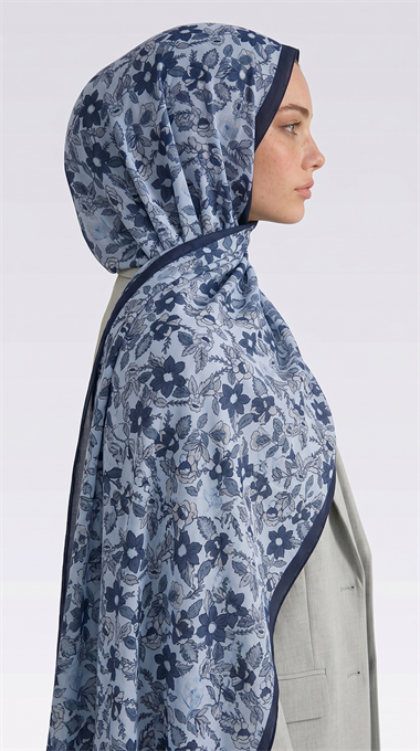 VELORA DESENLİ COTTON ŞAL -  LACİVERT / MAVİ