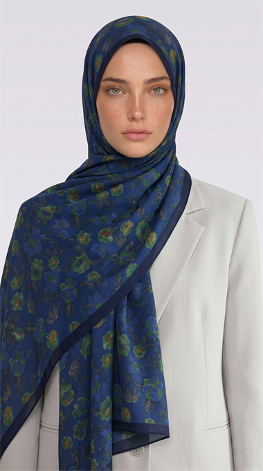 Karaca EşarpCOTTON ŞAL VELORA DESENLİ COTTON ŞAL -  LACİVERT / YEŞİL 